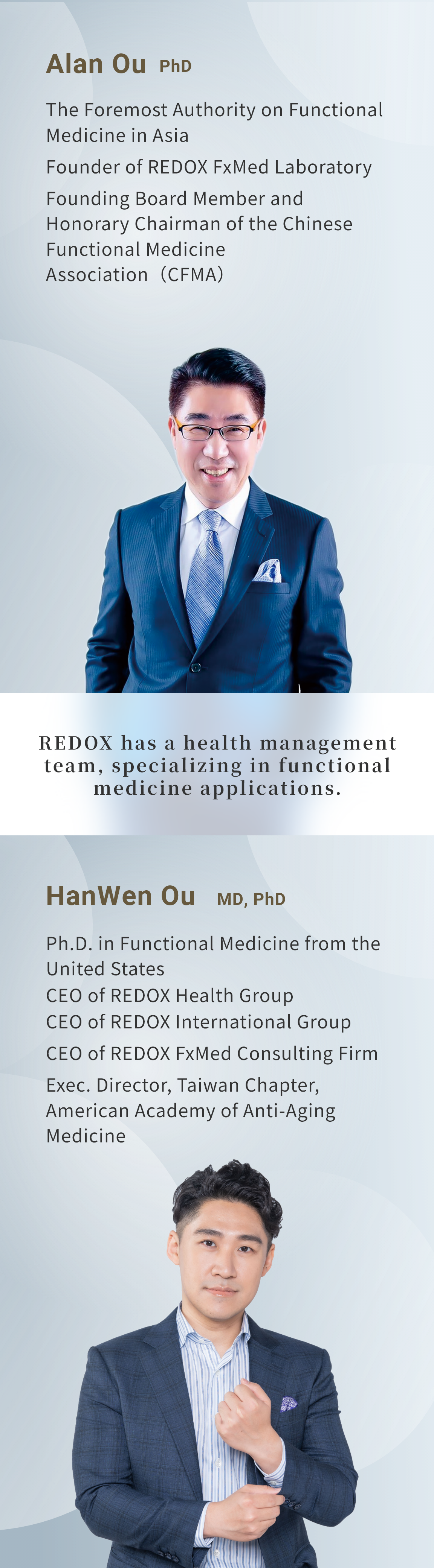 REDOX has a health management team, specializing in functional medicine applications.